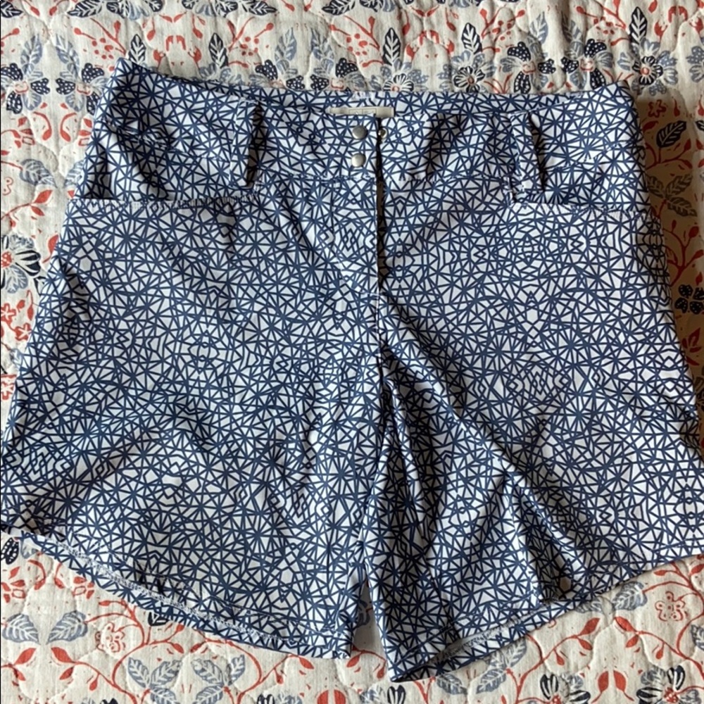 Navy and white Adidas shorts